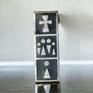 Vintage Sterling Silver Black Enamel Christian Slide Pendant